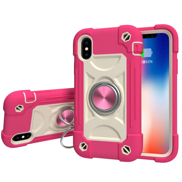 Shockproof Silicone + PC Protective Case with Dual-Ring Holder, For iPhone X / XS, For iPhone XR