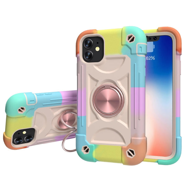 Shockproof Silicone + PC Protective Case with Dual-Ring Holder, For iPhone 11 Pro Max, For iPhone 12 mini