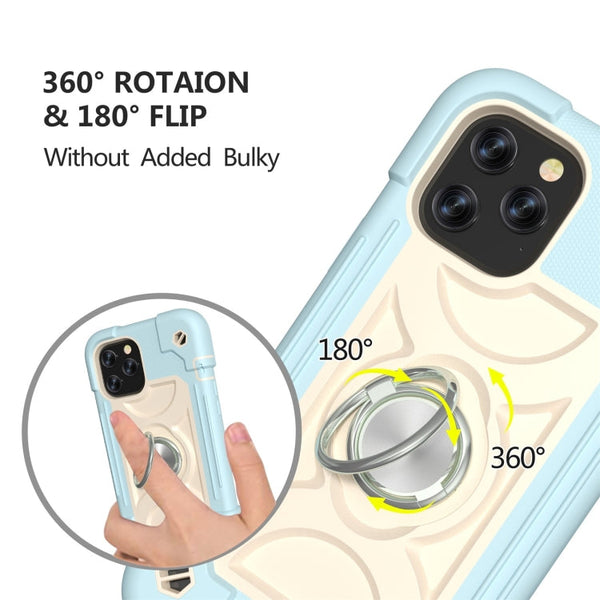 Shockproof Silicone + PC Protective Case with Dual-Ring Holder, For iPhone 12 / 12 Pro, For iPhone 12 Pro Max