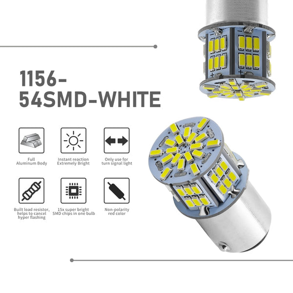 1 Pair E0052 9-14V 1156-54SMD-2835 6000K 1080LM White Light Car Decoding Turn Signal Reversing Light