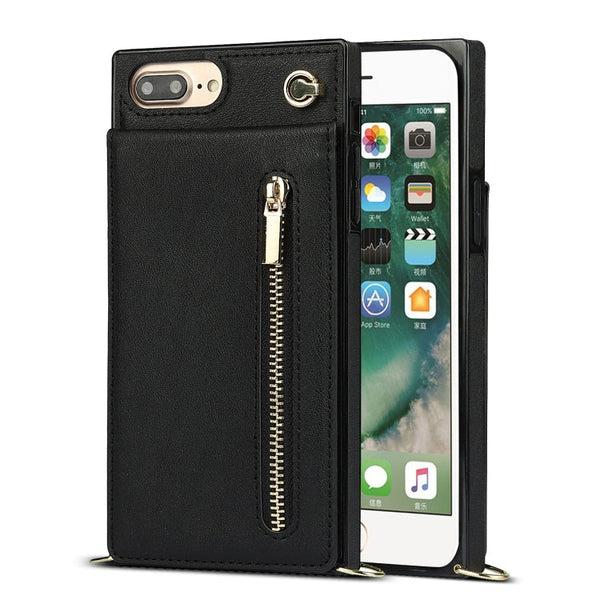 Cross-body Zipper Square TPU+PU Back Cover Case with Holder & Card Slots & Wallet & Strap, For iPhone 8 Plus / 7 Plus, For iPhone 11, For iPhone 11 Pro, For iPhone 11 Pro Max