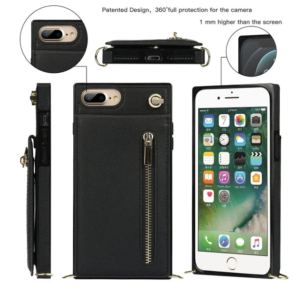 Cross-body Zipper Square TPU+PU Back Cover Case with Holder & Card Slots & Wallet & Strap, For iPhone 8 Plus / 7 Plus, For iPhone 11, For iPhone 11 Pro, For iPhone 11 Pro Max