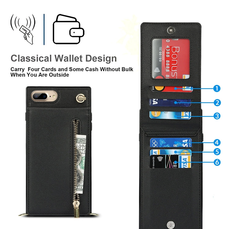 Cross-body Zipper Square TPU+PU Back Cover Case with Holder & Card Slots & Wallet & Strap, For iPhone 8 Plus / 7 Plus, For iPhone 11, For iPhone 11 Pro, For iPhone 11 Pro Max