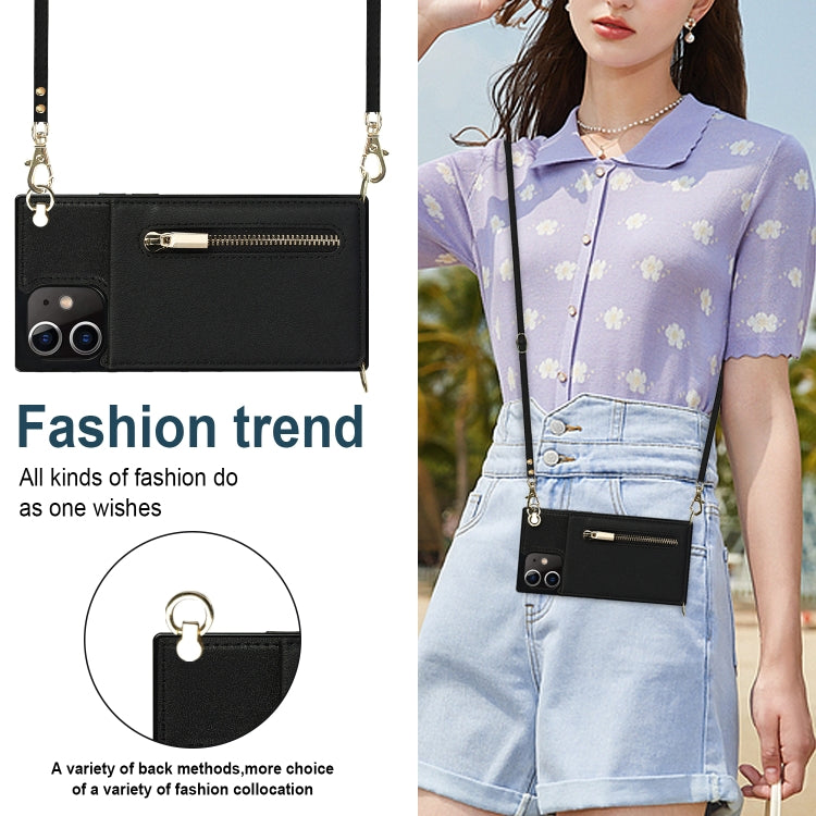 Cross-body Zipper Square TPU+PU Back Cover Case with Holder & Card Slots & Wallet & Strap, For iPhone 12 mini, For iPhone 12 / 12 Pro, For iPhone 12 Pro Max, For iPhone SE 2022 / SE 2020 / 8 / 7