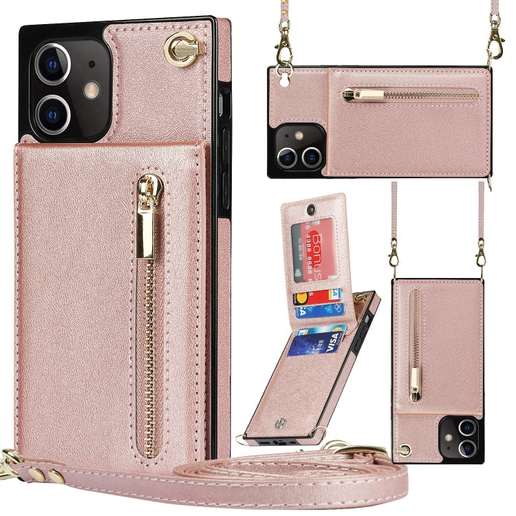 Cross-body Zipper Square TPU+PU Back Cover Case with Holder & Card Slots & Wallet & Strap, For iPhone 12 mini, For iPhone 12 / 12 Pro, For iPhone 12 Pro Max, For iPhone SE 2022 / SE 2020 / 8 / 7