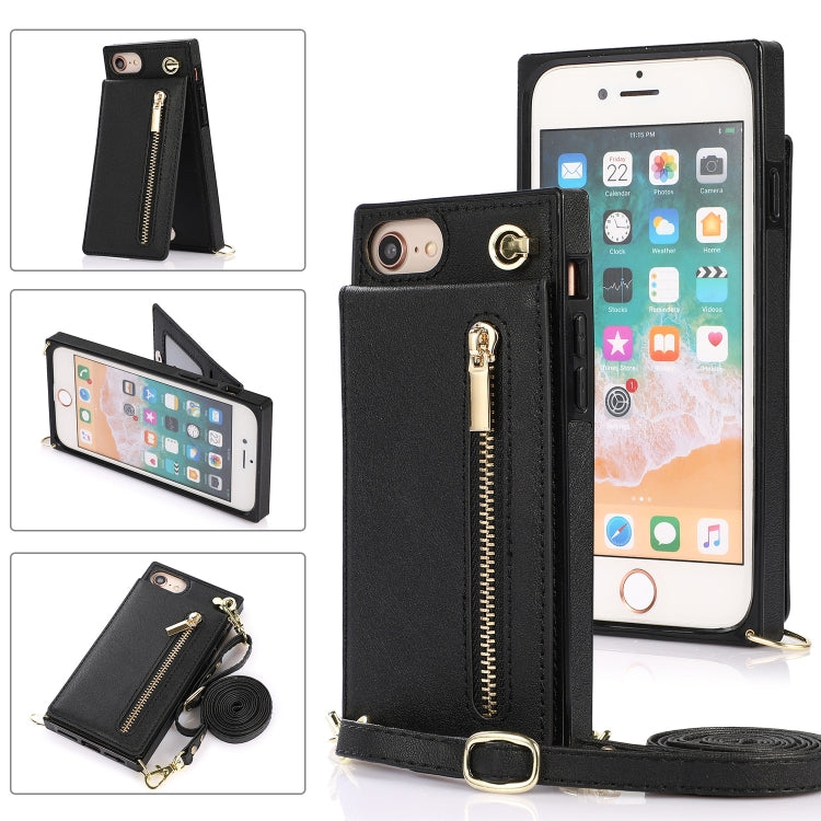 Cross-body Zipper Square TPU+PU Back Cover Case with Holder & Card Slots & Wallet & Strap, For iPhone 12 mini, For iPhone 12 / 12 Pro, For iPhone 12 Pro Max, For iPhone SE 2022 / SE 2020 / 8 / 7