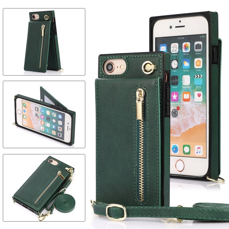 Cross-body Zipper Square TPU+PU Back Cover Case with Holder & Card Slots & Wallet & Strap, For iPhone 12 mini, For iPhone 12 / 12 Pro, For iPhone 12 Pro Max, For iPhone SE 2022 / SE 2020 / 8 / 7