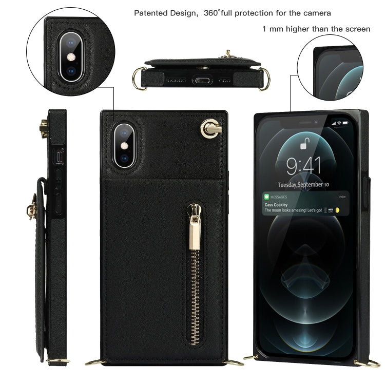 Cross-body Zipper Square TPU+PU Back Cover Case with Holder & Card Slots & Wallet & Strap, For iPhone XS / X, For iPhone XR, For iPhone XS Max