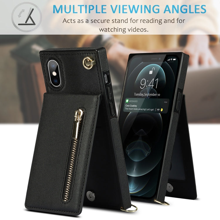 Cross-body Zipper Square TPU+PU Back Cover Case with Holder & Card Slots & Wallet & Strap, For iPhone XS / X, For iPhone XR, For iPhone XS Max