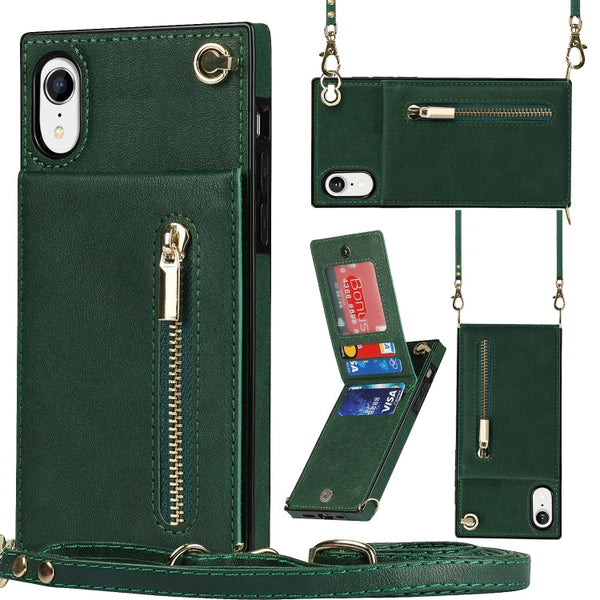 Cross-body Zipper Square TPU+PU Back Cover Case with Holder & Card Slots & Wallet & Strap, For iPhone XS / X, For iPhone XR, For iPhone XS Max