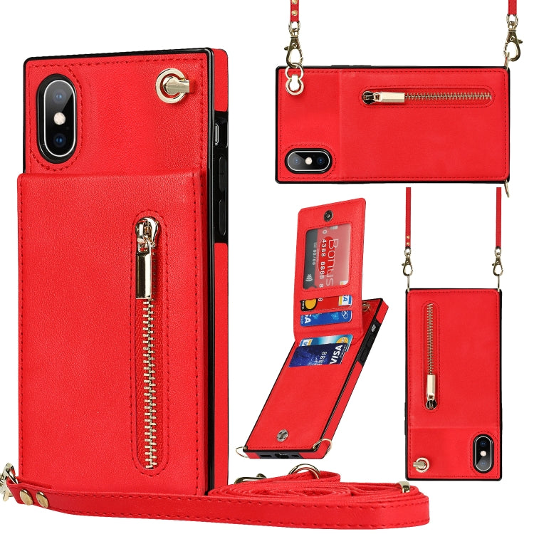 Cross-body Zipper Square TPU+PU Back Cover Case with Holder & Card Slots & Wallet & Strap, For iPhone XS / X, For iPhone XR, For iPhone XS Max