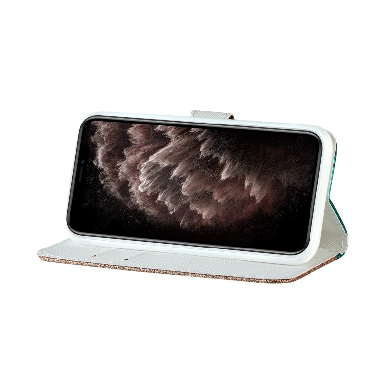 Laser Glitter Powder Matching Crocodile Texture Horizontal Flip Leather Case with Card Slots & Holder & Wallet