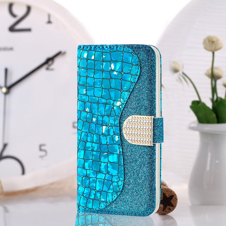 Laser Glitter Powder Matching Crocodile Texture Horizontal Flip Leather Case with Card Slots & Holder & Wallet