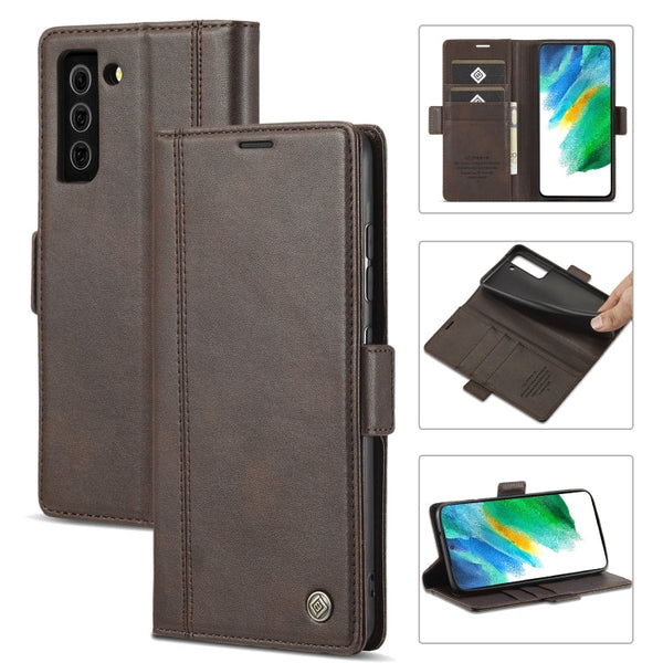 LC.IMEEKE Magnetic Buckle PU + TPU Horizontal Flip Leather Case with Holder & Card Slots & Wallet, For Samsung Galaxy S21 FE 5G