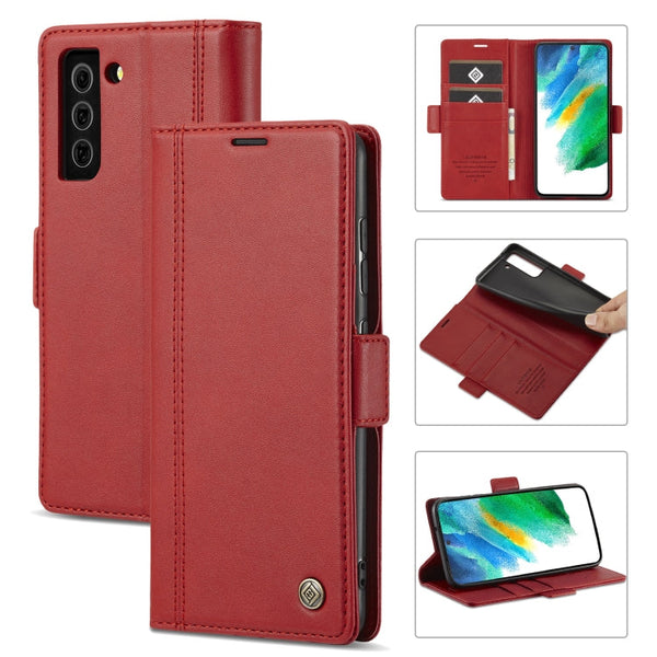 LC.IMEEKE Magnetic Buckle PU + TPU Horizontal Flip Leather Case with Holder & Card Slots & Wallet, For Samsung Galaxy S21 FE 5G
