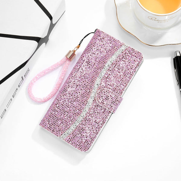 Glitter Powder Horizontal Flip Leather Case with Card Slots & Holder & Lanyard, For Samsung Galaxy A03s(EU Version)