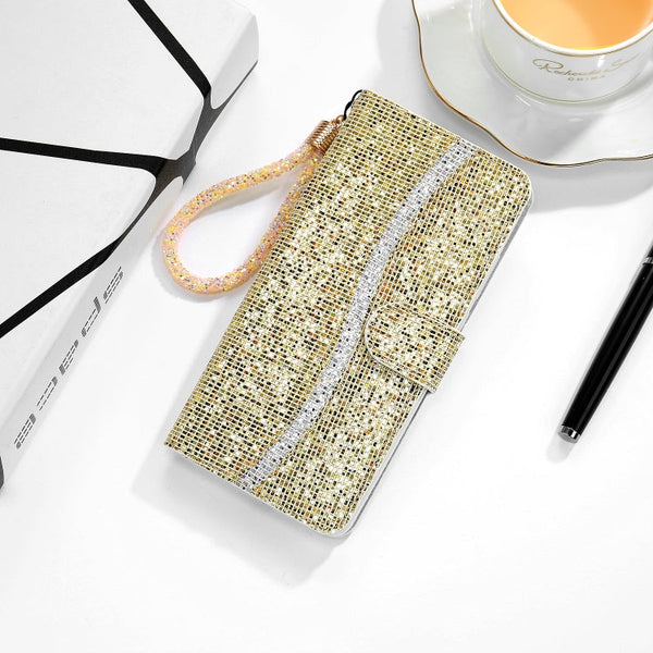 Glitter Powder Horizontal Flip Leather Case with Card Slots & Holder & Lanyard, For Samsung Galaxy A03s(EU Version)