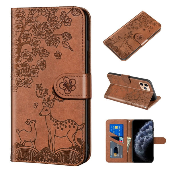 Sika Deer Embossing Pattern Horizontal Flip PU Leather Case with Holder & Card Slot & Wallet & Photo Frame, For iPhone 11, For iPhone 11 Pro, For iPhone 11 Pro Max, For iPhone 12 / 12 Pro