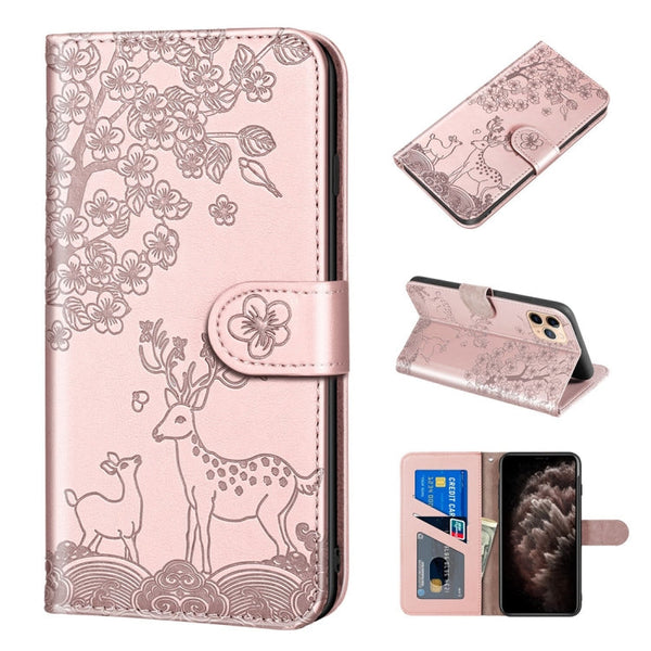 Sika Deer Embossing Pattern Horizontal Flip PU Leather Case with Holder & Card Slot & Wallet & Photo Frame, For iPhone 11, For iPhone 11 Pro, For iPhone 11 Pro Max, For iPhone 12 / 12 Pro