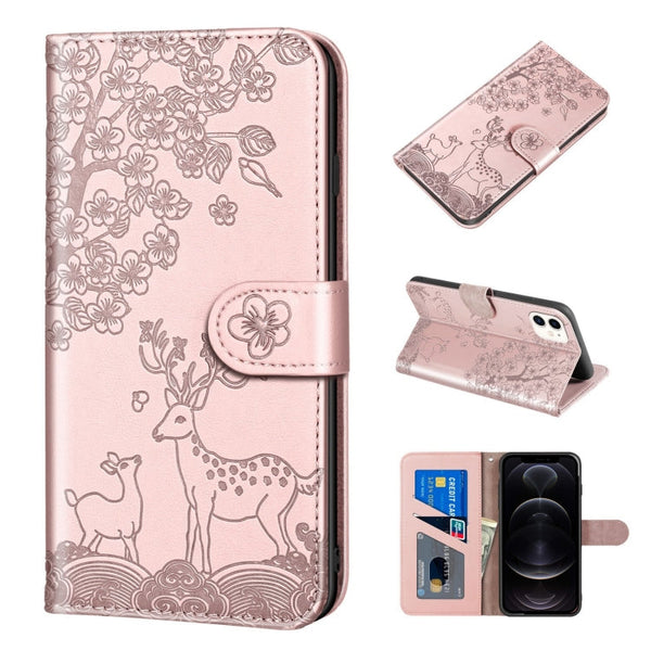 Sika Deer Embossing Pattern Horizontal Flip PU Leather Case with Holder & Card Slot & Wallet & Photo Frame, For iPhone 11, For iPhone 11 Pro, For iPhone 11 Pro Max, For iPhone 12 / 12 Pro