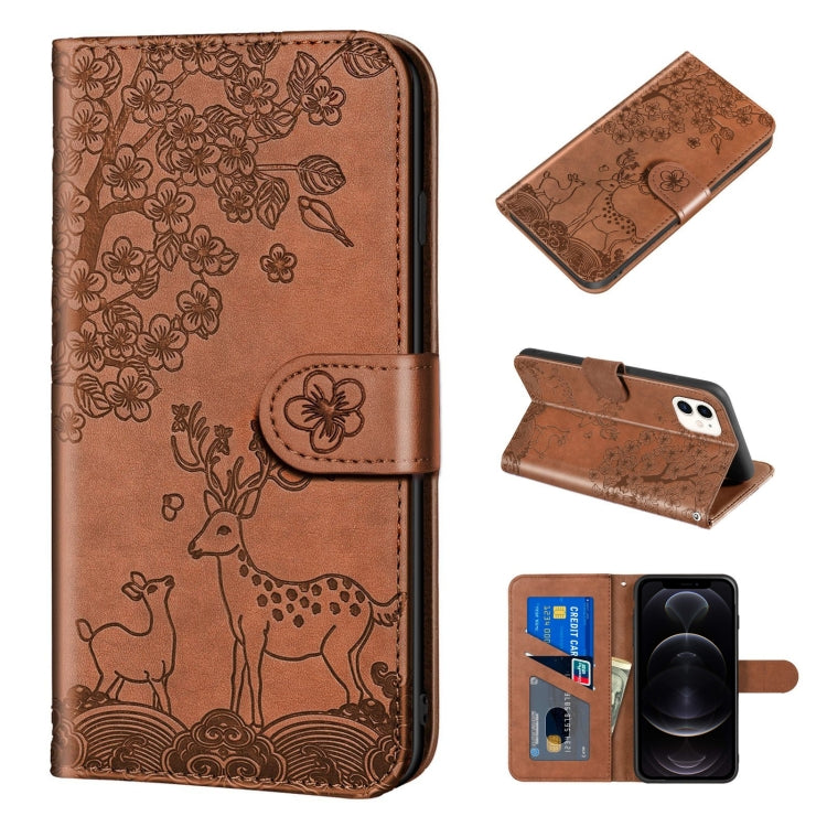 Sika Deer Embossing Pattern Horizontal Flip PU Leather Case with Holder & Card Slot & Wallet & Photo Frame, For iPhone 11, For iPhone 11 Pro, For iPhone 11 Pro Max, For iPhone 12 / 12 Pro