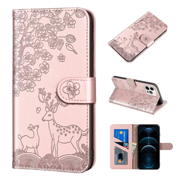 Sika Deer Embossing Pattern Horizontal Flip PU Leather Case with Holder & Card Slot & Wallet & Photo Frame, For iPhone 12 mini, For iPhone 12 Pro Max, For iPhone 13, For iPhone 13 mini