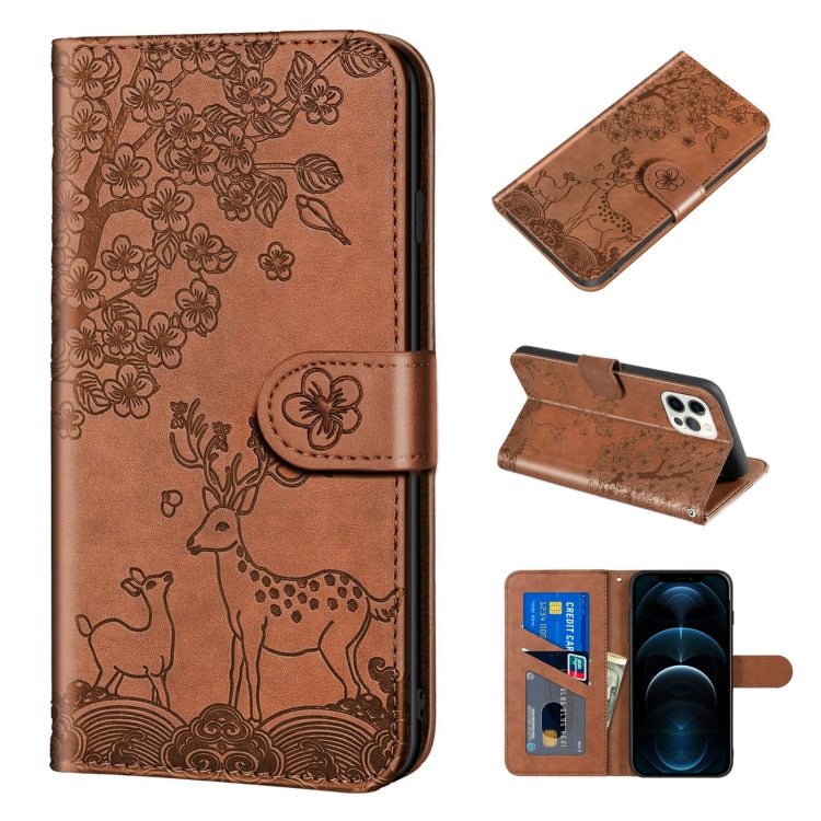 Sika Deer Embossing Pattern Horizontal Flip PU Leather Case with Holder & Card Slot & Wallet & Photo Frame, For iPhone 12 mini, For iPhone 12 Pro Max, For iPhone 13, For iPhone 13 mini