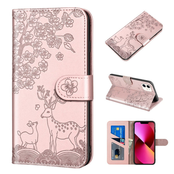 Sika Deer Embossing Pattern Horizontal Flip PU Leather Case with Holder & Card Slot & Wallet & Photo Frame, For iPhone 12 mini, For iPhone 12 Pro Max, For iPhone 13, For iPhone 13 mini