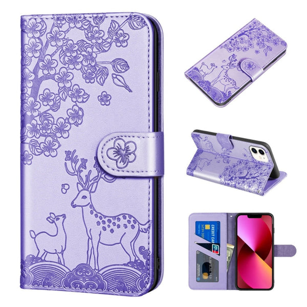 Sika Deer Embossing Pattern Horizontal Flip PU Leather Case with Holder & Card Slot & Wallet & Photo Frame, For iPhone 12 mini, For iPhone 12 Pro Max, For iPhone 13, For iPhone 13 mini