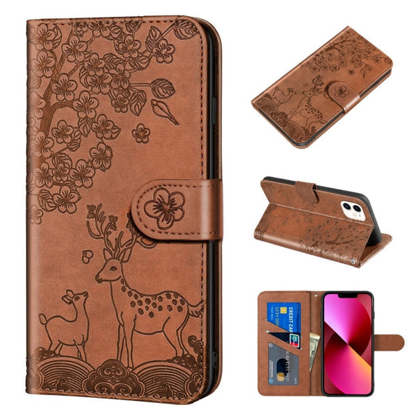 Sika Deer Embossing Pattern Horizontal Flip PU Leather Case with Holder & Card Slot & Wallet & Photo Frame, For iPhone 12 mini, For iPhone 12 Pro Max, For iPhone 13, For iPhone 13 mini