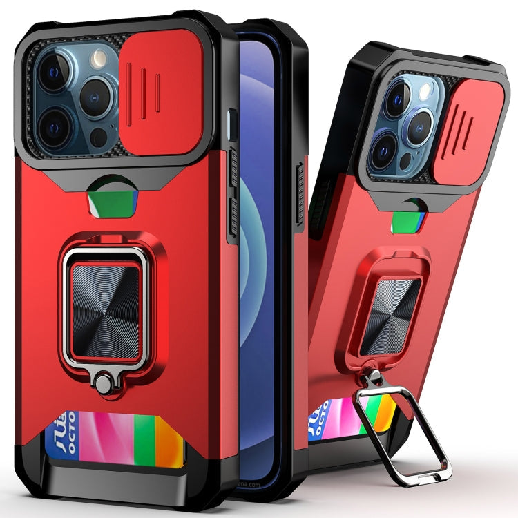 Sliding Camera Cover Design PC + TPU Shockproof Case with Ring Holder & Card Slot, For iPhone 13 mini, For iPhone 13, For iPhone 13 Pro