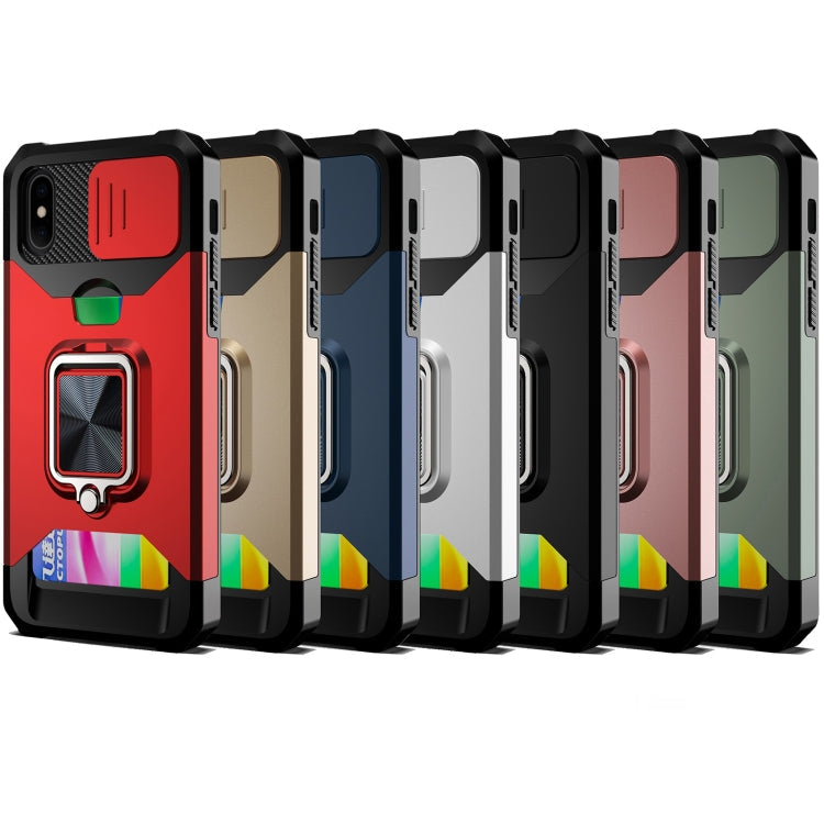 Sliding Camera Cover Design PC + TPU Shockproof Case with Ring Holder & Card Slot, For iPhone XS / X, For iPhone XR, For iPhone 11 Pro