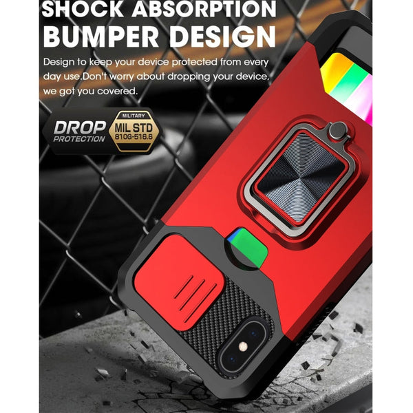 Sliding Camera Cover Design PC + TPU Shockproof Case with Ring Holder & Card Slot, For iPhone XS / X, For iPhone XR, For iPhone 11 Pro