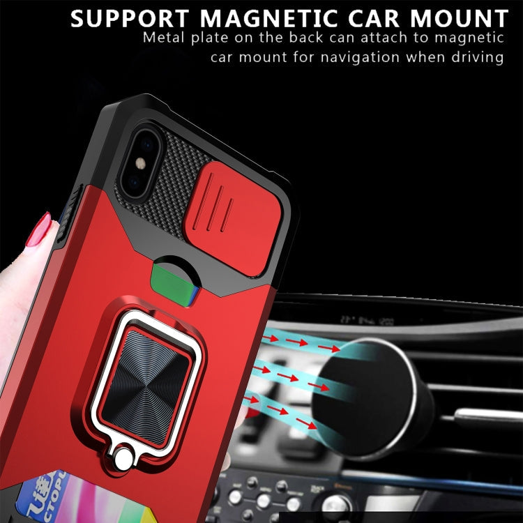 Sliding Camera Cover Design PC + TPU Shockproof Case with Ring Holder & Card Slot, For iPhone XS / X, For iPhone XR, For iPhone 11 Pro