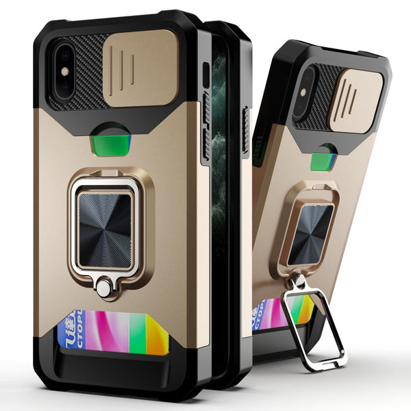 Sliding Camera Cover Design PC + TPU Shockproof Case with Ring Holder & Card Slot, For iPhone XS / X, For iPhone XR, For iPhone 11 Pro