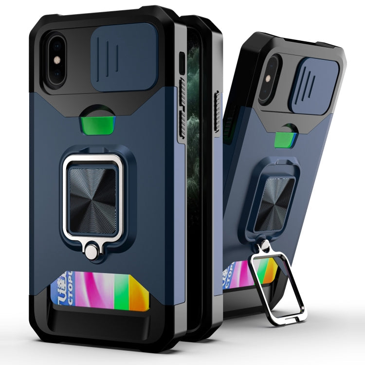 Sliding Camera Cover Design PC + TPU Shockproof Case with Ring Holder & Card Slot, For iPhone XS / X, For iPhone XR, For iPhone 11 Pro