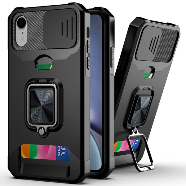 Sliding Camera Cover Design PC + TPU Shockproof Case with Ring Holder & Card Slot, For iPhone XS / X, For iPhone XR, For iPhone 11 Pro