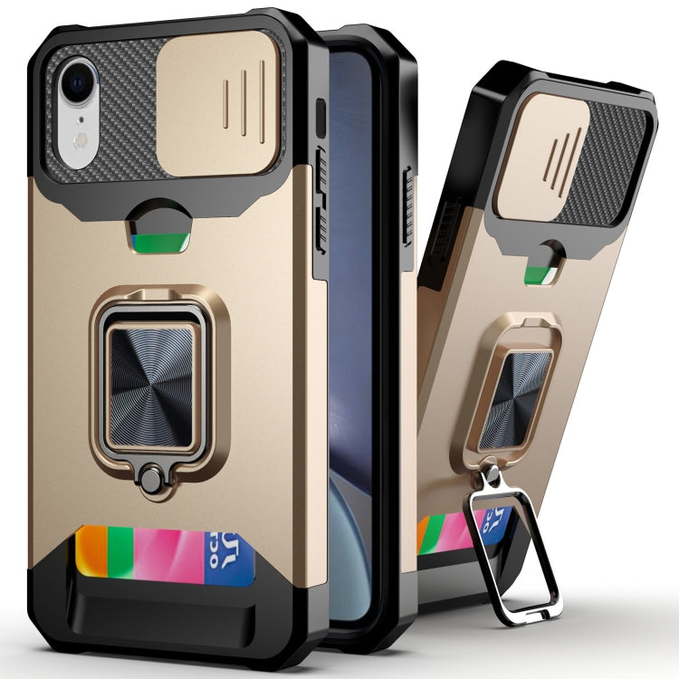 Sliding Camera Cover Design PC + TPU Shockproof Case with Ring Holder & Card Slot, For iPhone XS / X, For iPhone XR, For iPhone 11 Pro
