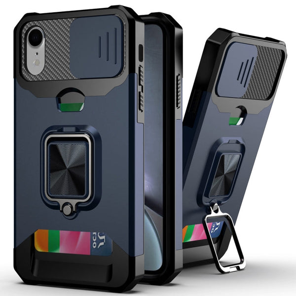 Sliding Camera Cover Design PC + TPU Shockproof Case with Ring Holder & Card Slot, For iPhone XS / X, For iPhone XR, For iPhone 11 Pro