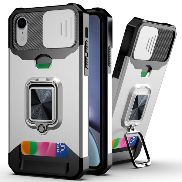 Sliding Camera Cover Design PC + TPU Shockproof Case with Ring Holder & Card Slot, For iPhone XS / X, For iPhone XR, For iPhone 11 Pro