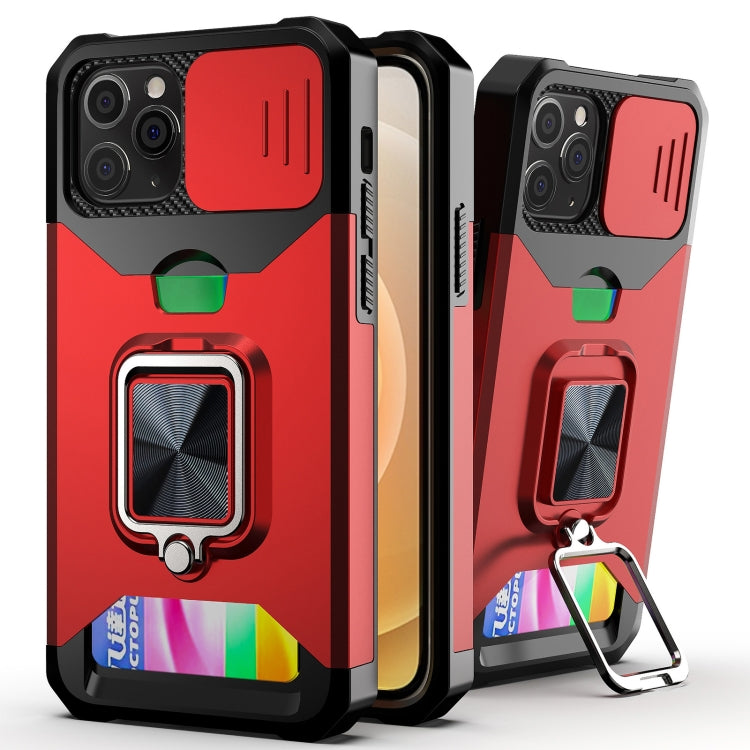 Sliding Camera Cover Design PC + TPU Shockproof Case with Ring Holder & Card Slot, For iPhone XS / X, For iPhone XR, For iPhone 11 Pro