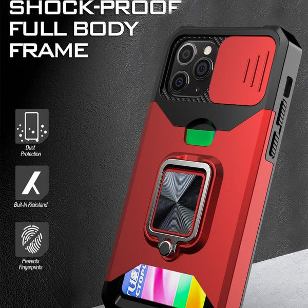 Sliding Camera Cover Design PC + TPU Shockproof Case with Ring Holder & Card Slot, For iPhone 11 Pro Max, For iPhone 12 / 12 Pro, For iPhone 12 Pro Max