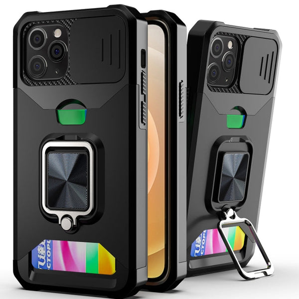 Sliding Camera Cover Design PC + TPU Shockproof Case with Ring Holder & Card Slot, For iPhone 11 Pro Max, For iPhone 12 / 12 Pro, For iPhone 12 Pro Max