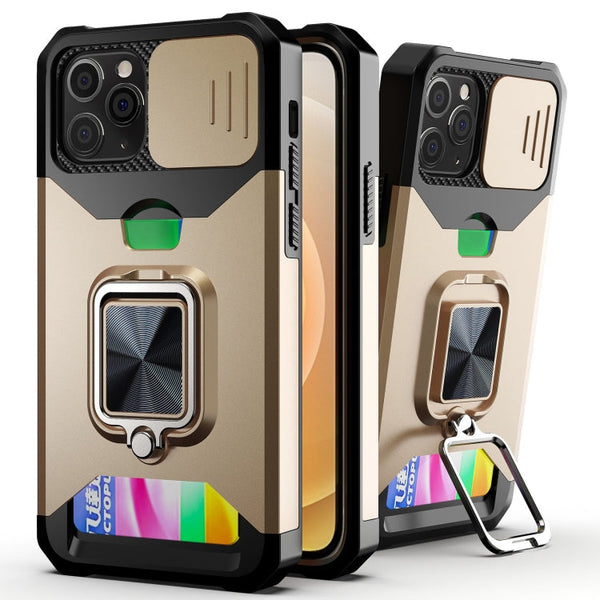Sliding Camera Cover Design PC + TPU Shockproof Case with Ring Holder & Card Slot, For iPhone 11 Pro Max, For iPhone 12 / 12 Pro, For iPhone 12 Pro Max