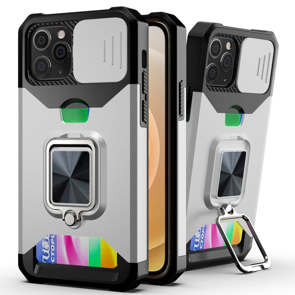 Sliding Camera Cover Design PC + TPU Shockproof Case with Ring Holder & Card Slot, For iPhone 11 Pro Max, For iPhone 12 / 12 Pro, For iPhone 12 Pro Max