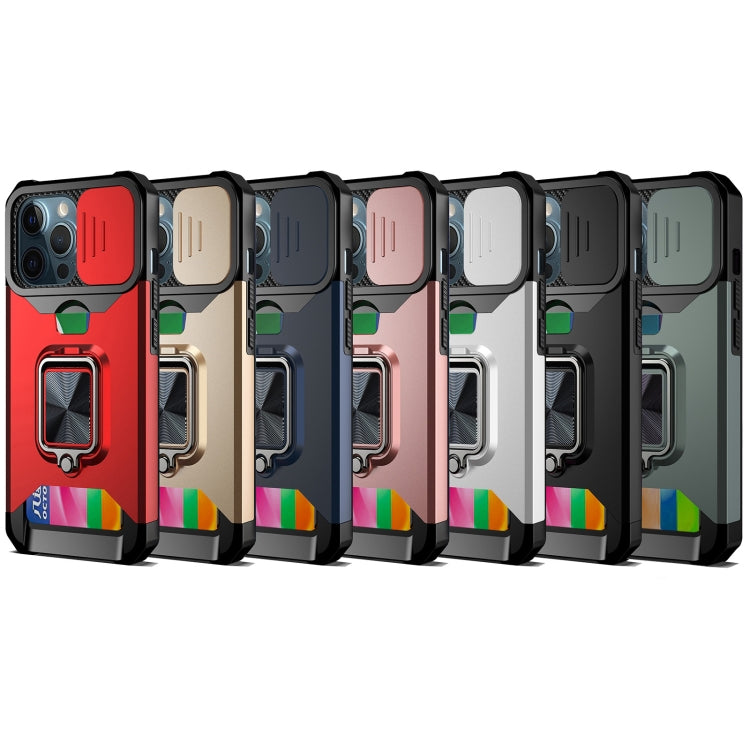 Sliding Camera Cover Design PC + TPU Shockproof Case with Ring Holder & Card Slot, For iPhone 13 Pro Max, For iPhone 11, For iPhone XS Max