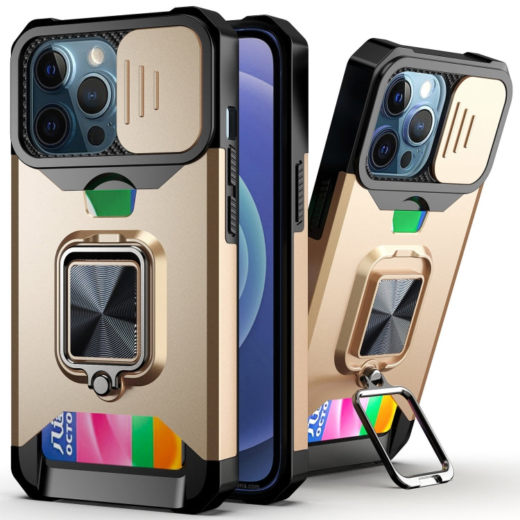 Sliding Camera Cover Design PC + TPU Shockproof Case with Ring Holder & Card Slot, For iPhone 13 Pro Max, For iPhone 11, For iPhone XS Max