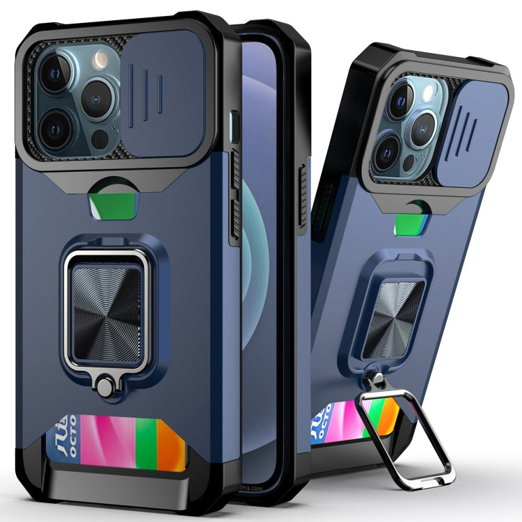 Sliding Camera Cover Design PC + TPU Shockproof Case with Ring Holder & Card Slot, For iPhone 13 Pro Max, For iPhone 11, For iPhone XS Max