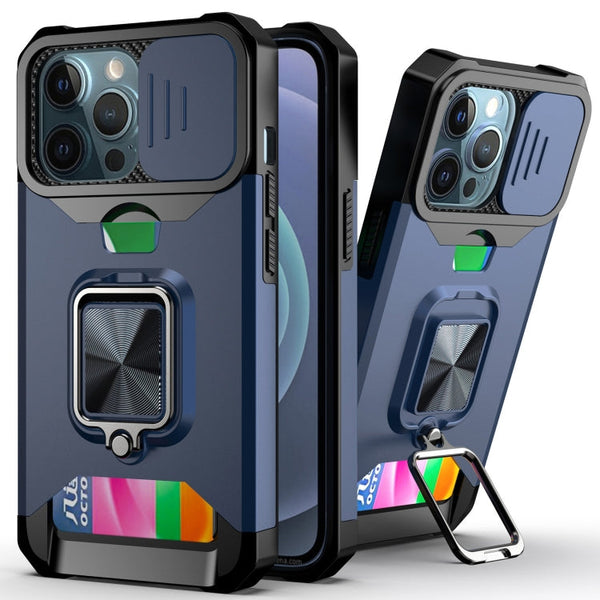 Sliding Camera Cover Design PC + TPU Shockproof Case with Ring Holder & Card Slot, For iPhone 13 Pro Max, For iPhone 11, For iPhone XS Max