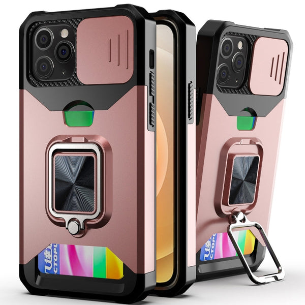 Sliding Camera Cover Design PC + TPU Shockproof Case with Ring Holder & Card Slot, For iPhone 13 Pro Max, For iPhone 11, For iPhone XS Max